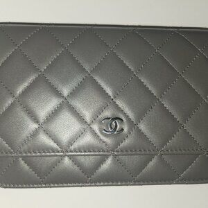 Chanel Caviar Quilted Boy Wallet On Chain WOC Grey